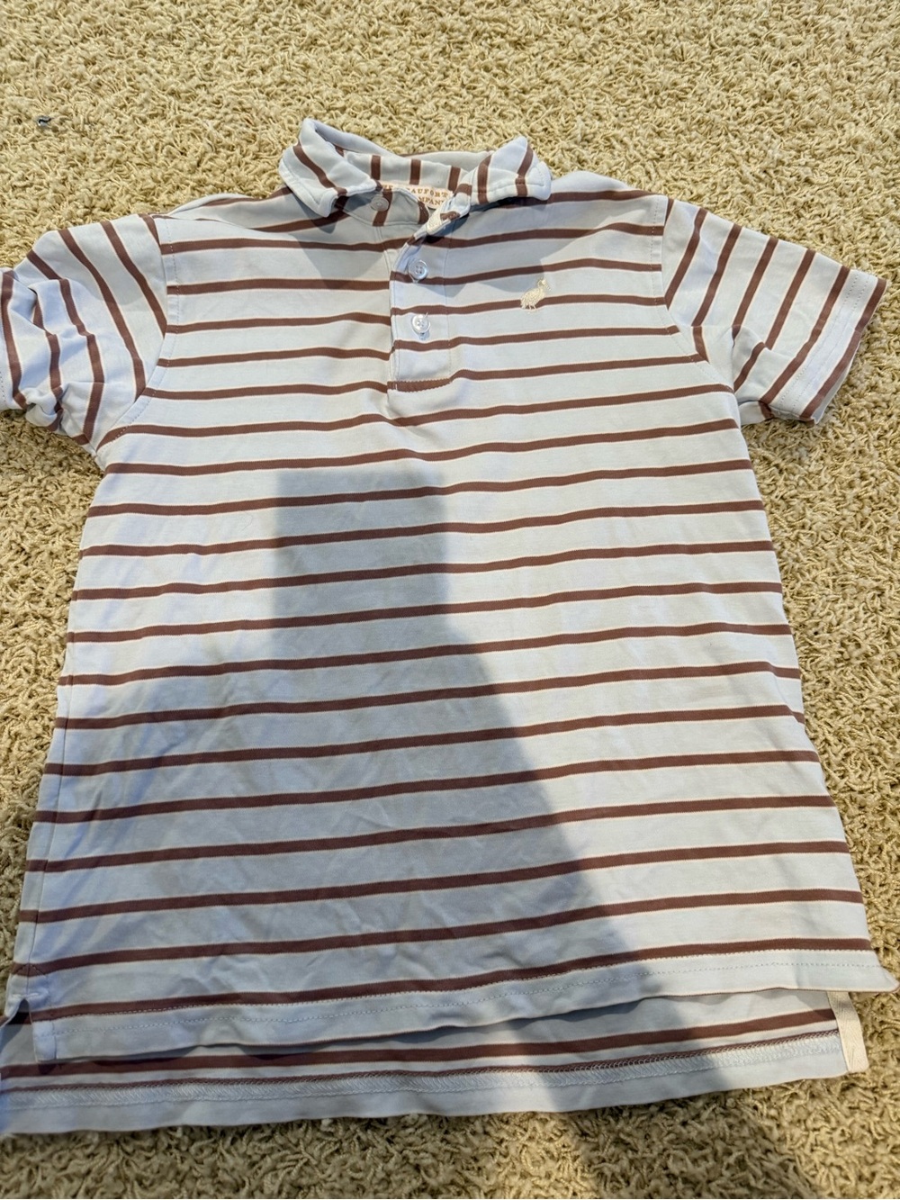 The Beaufort Bonnet Company White and Brown Striped Kids Polo